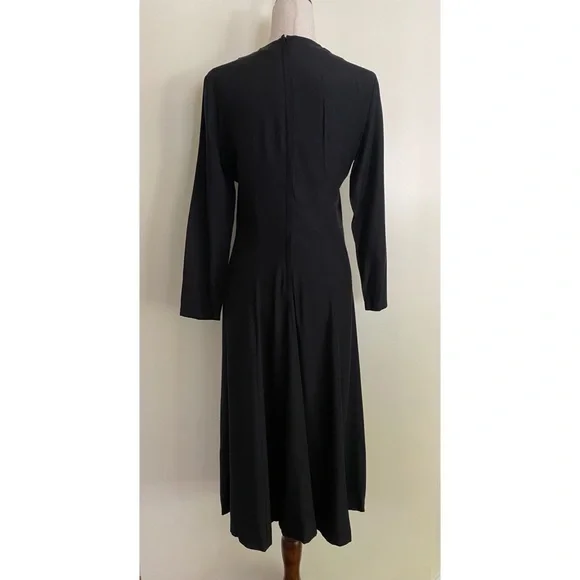 VTG 90s Wild Rose Black Midi Dress Collared V Romantic Goth Retro Victorian SZ m - Picture 6 of 6